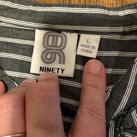 NINETY  – Grey Striped Blouse with Ruffle Detail – Size L - Picture 2 of 9